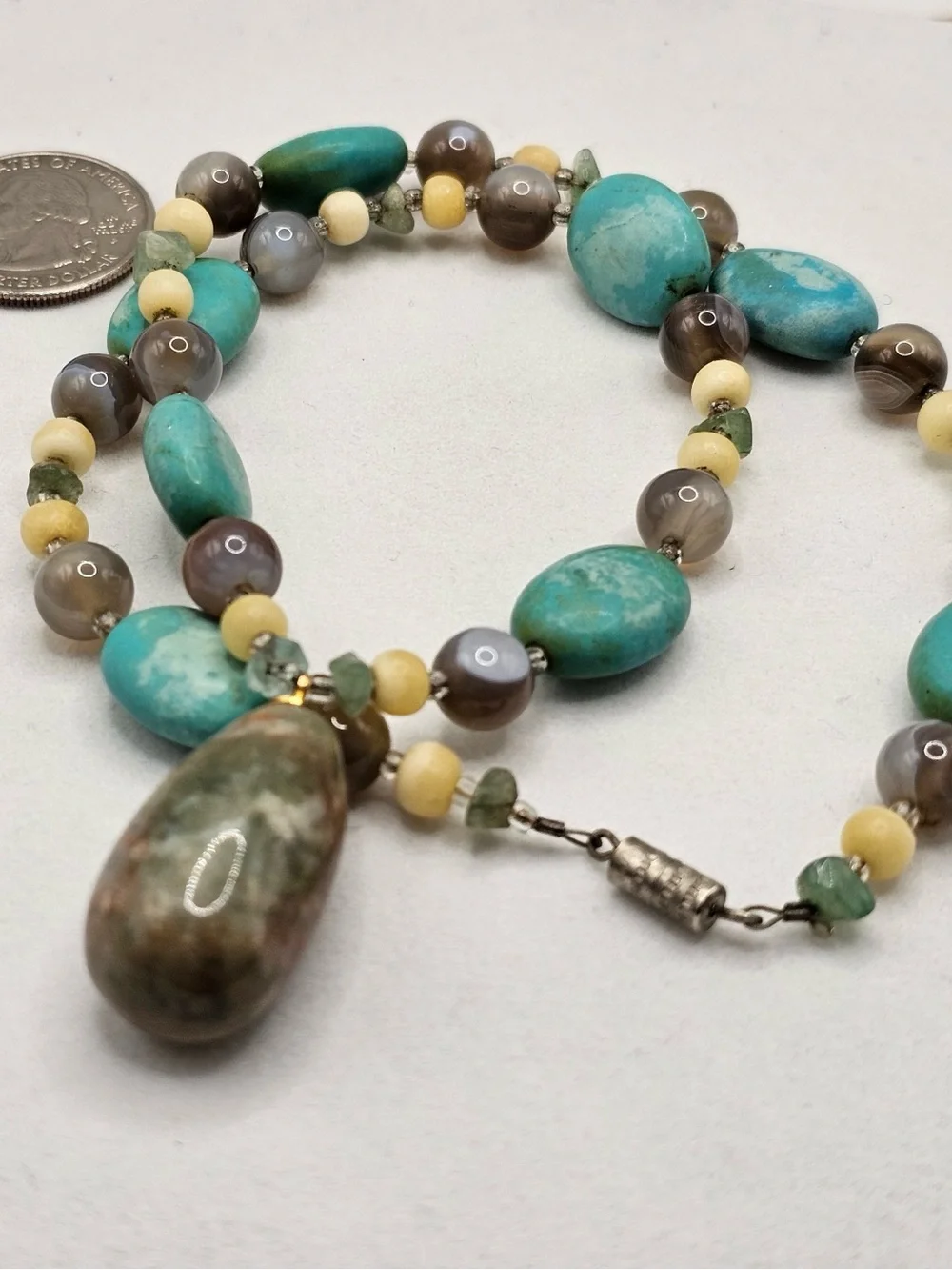 Artisan Natural Turquoise Mixed Gemstone Beaded Drop Necklace